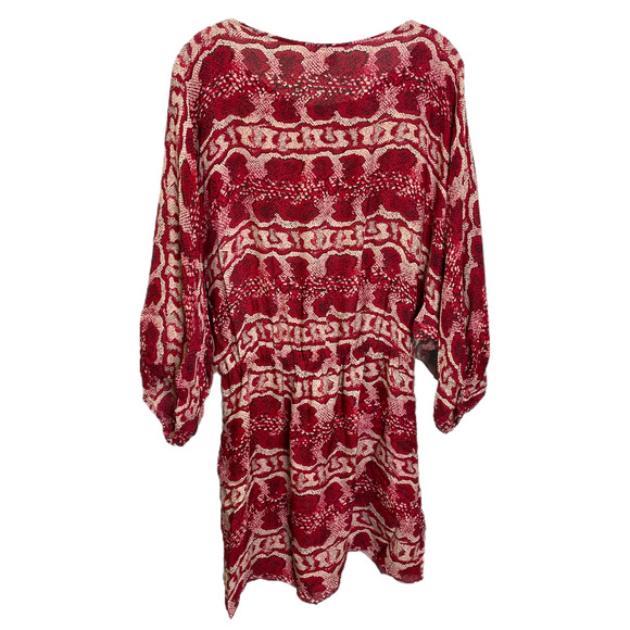 Parker Women's Dress Red Rose Syncned Long Sleeve 100% Silk Scoop Neck Size M - Picture 3 of 6